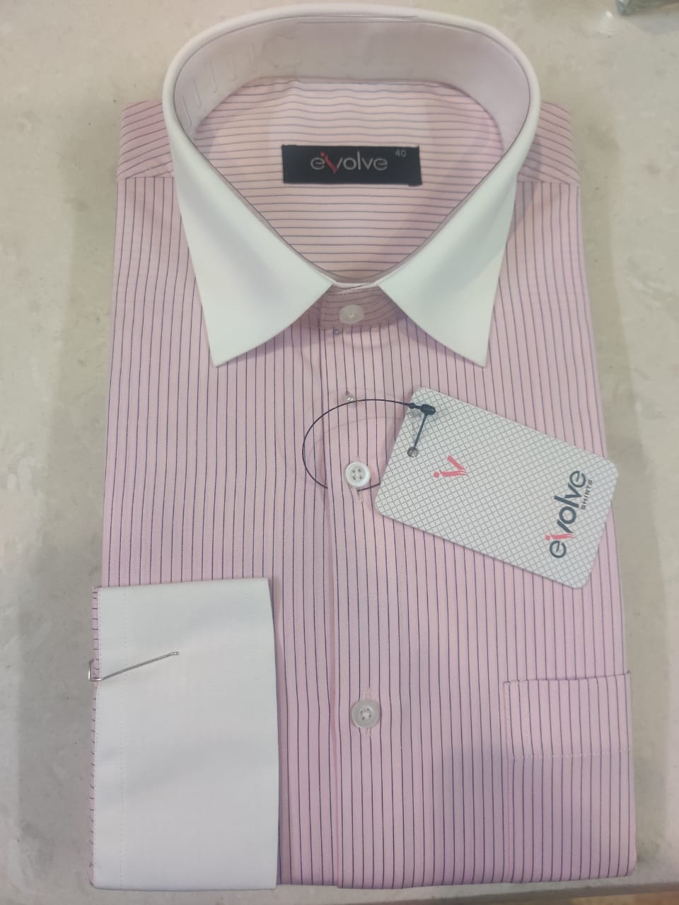 Premium Pink Line  White Collar Shirt /F